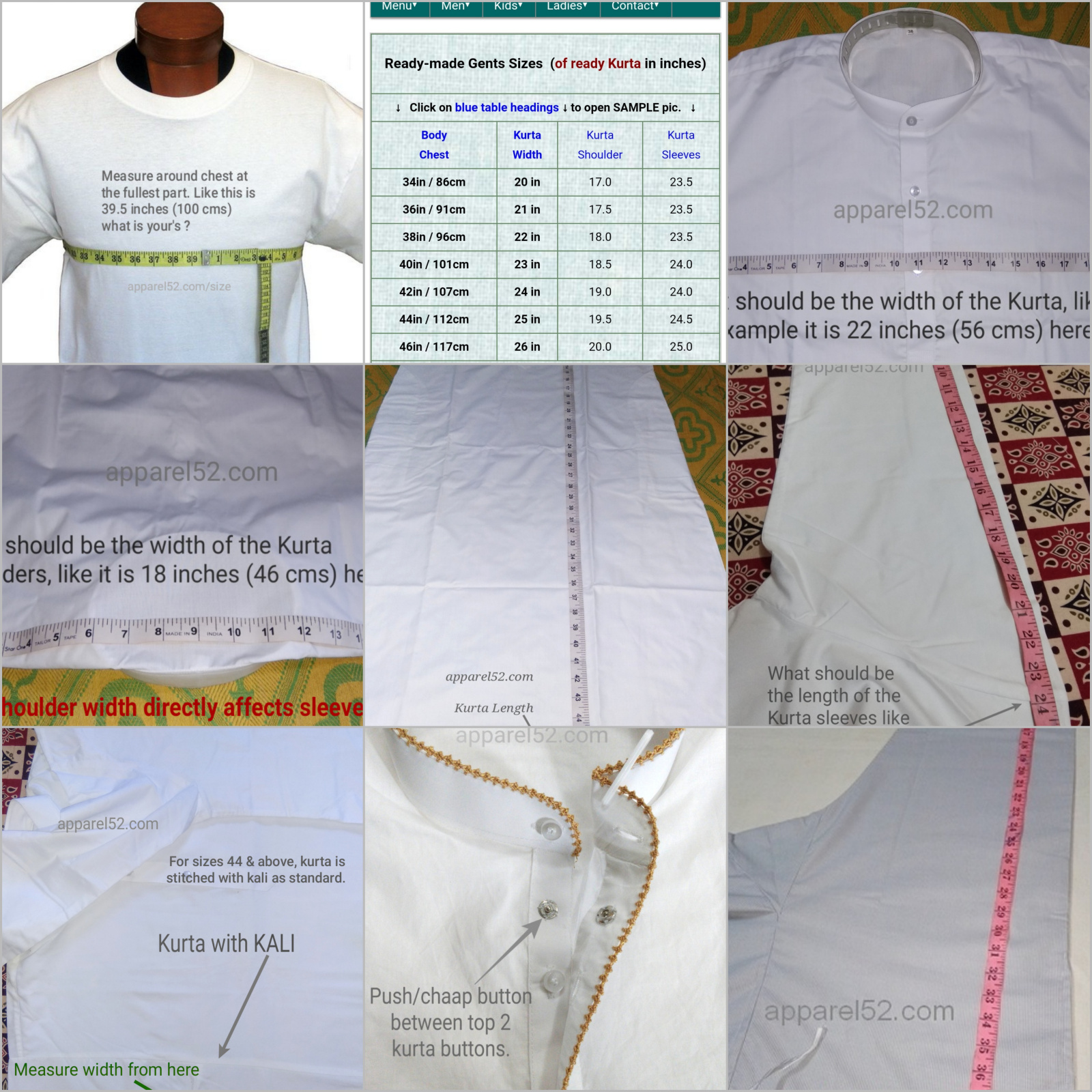 Gents Size Measurement Guide Chart for Saya-Kurta-Izar Gents Size Measurement Guide Chart for Saya-Kurta-Izar